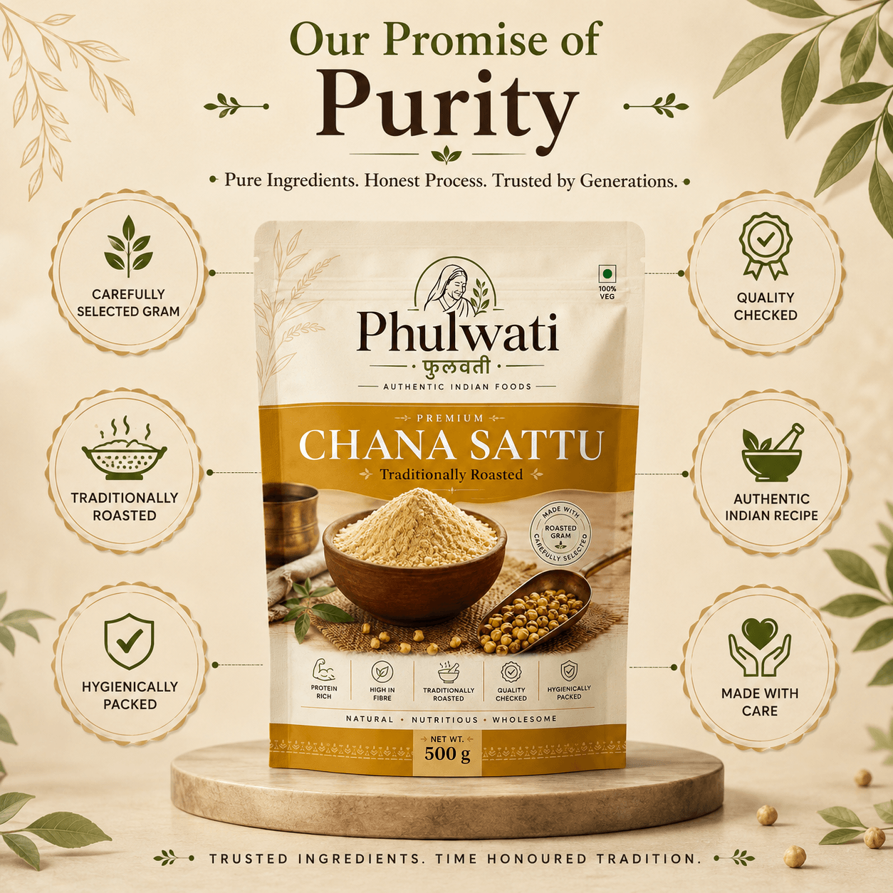Phulwati Premium Chana Sattu | Traditionally Roasted Gram Flour | Protein Rich | High in Dietary Fiber | Authentic Indian Foods