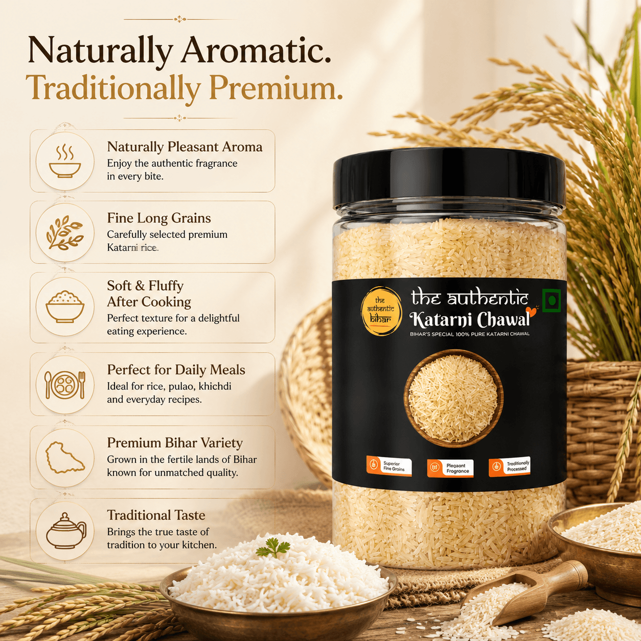 The Authentic Bihar Premium Bhagalpuri Katarni Chawal – Naturally Aromatic Fine Grain Rice