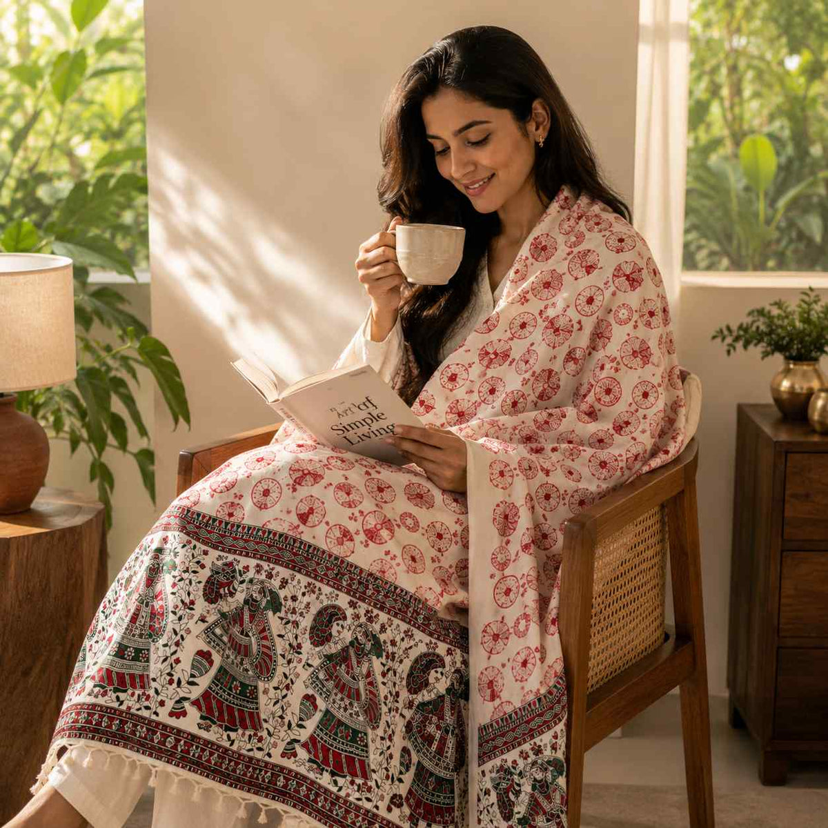 Premium Bhagalpuri Dull Chadar – Floral Printed Cotton AC Blanket for Single Bed | Cream & Red | 100 × 52 Inches