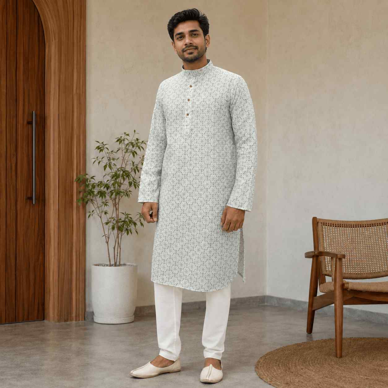 AIZA ARHAM Men’s Premium Kurta with Mandarin Collar and Full Sleeves | Festival, Casual, Occasional and Gifting