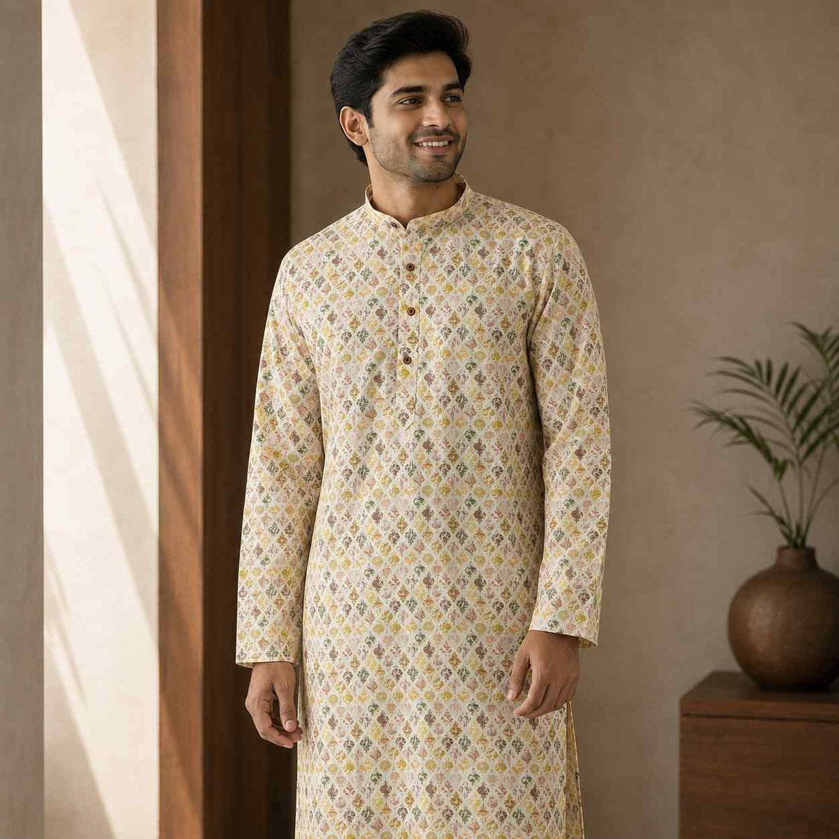 AIZA ARHAM Men’s Premium Kurta with Mandarin Collar and Full Sleeves | Festival, Casual, Occasional and Gifting