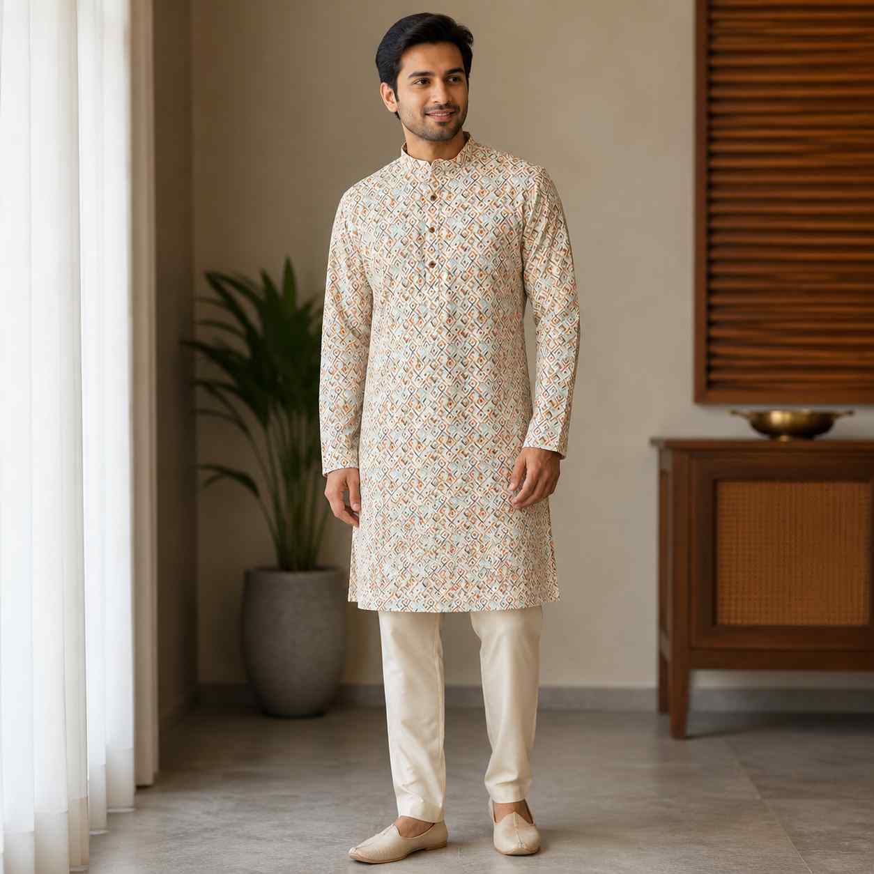 AIZA ARHAM Men’s Premium Kurta with Mandarin Collar and Full Sleeves | Festival, Casual, Occasional and Gifting