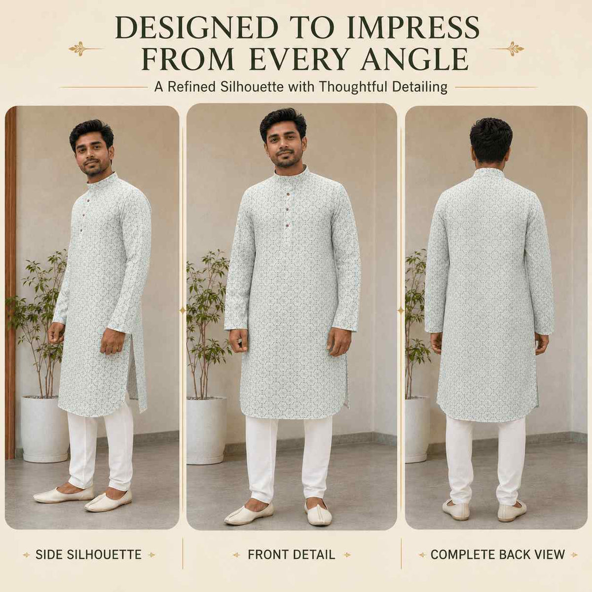 AIZA ARHAM Men’s Premium Kurta with Mandarin Collar and Full Sleeves | Festival, Casual, Occasional and Gifting