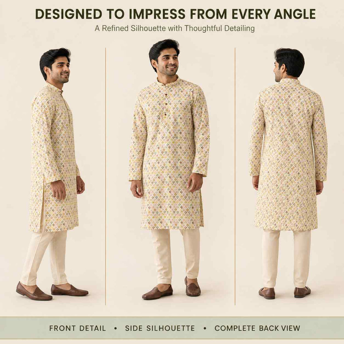 AIZA ARHAM Men’s Premium Kurta with Mandarin Collar and Full Sleeves | Festival, Casual, Occasional and Gifting