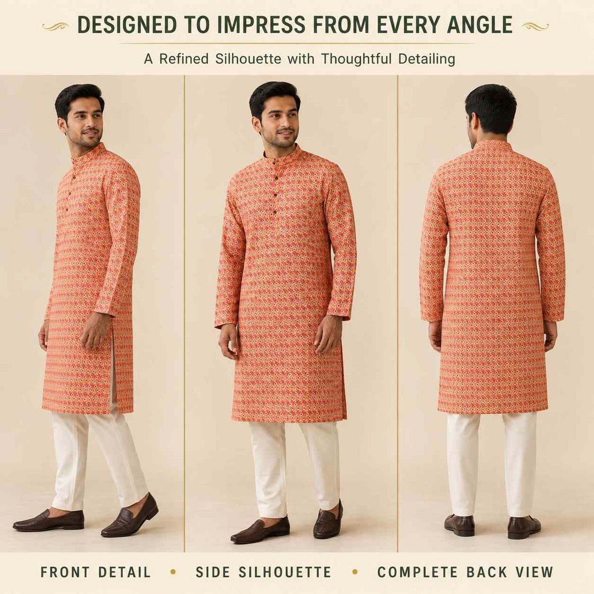 AIZA ARHAM Men’s Premium Kurta with Mandarin Collar and Full Sleeves | Festival, Casual, Occasional and Gifting
