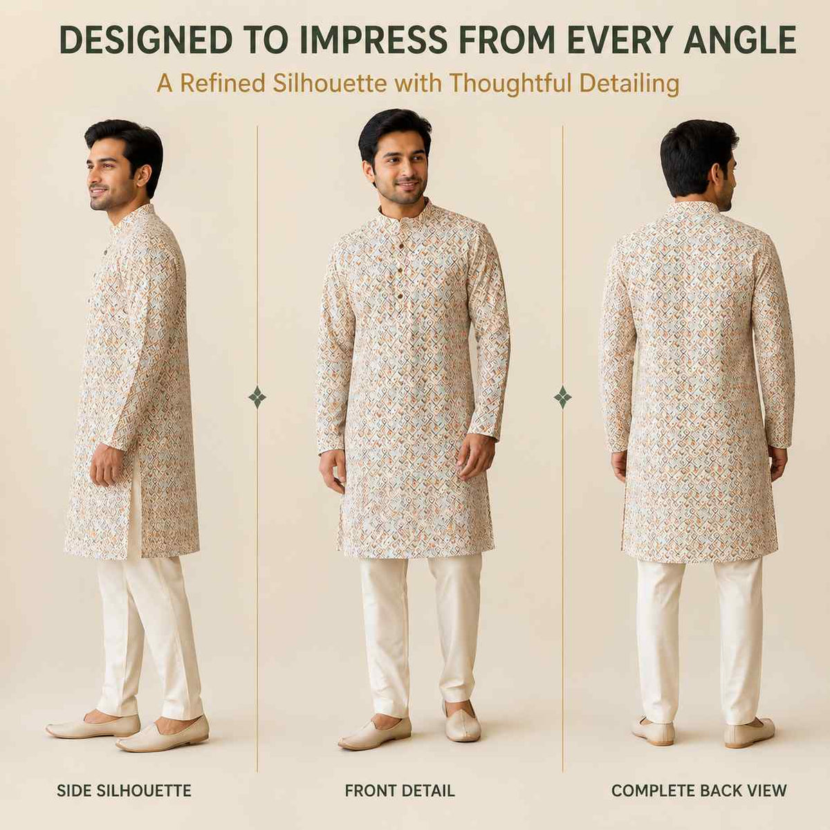 AIZA ARHAM Men’s Premium Kurta with Mandarin Collar and Full Sleeves | Festival, Casual, Occasional and Gifting