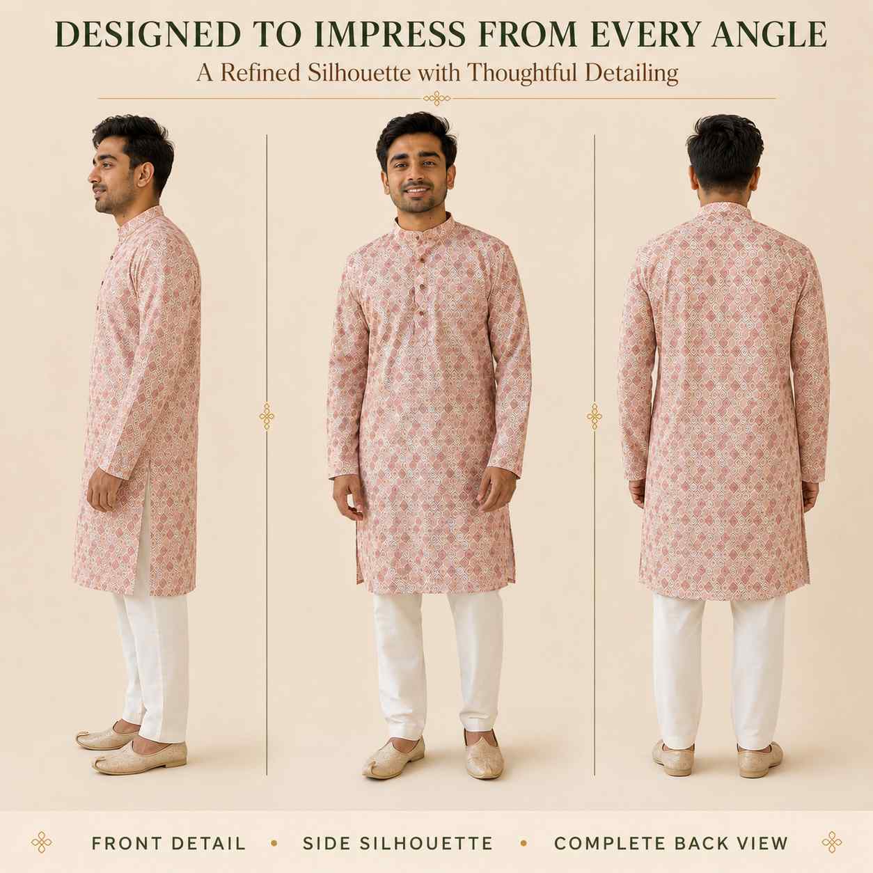 AIZA ARHAM Men’s Premium Kurta with Mandarin Collar and Full Sleeves | Festival, Casual, Occasional and Gifting