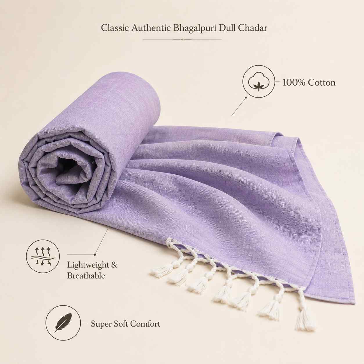 Authentic Bhagalpuri Dull Chadar – Lightweight Pure Cotton AC & Travel Blanket - Classic ( 94×50 in )