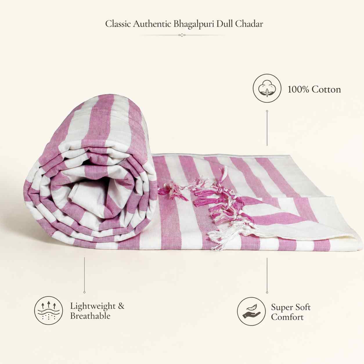 Authentic Bhagalpuri Dull Chadar – Lightweight Pure Cotton AC & Travel Blanket - Classic ( 94×50 in )