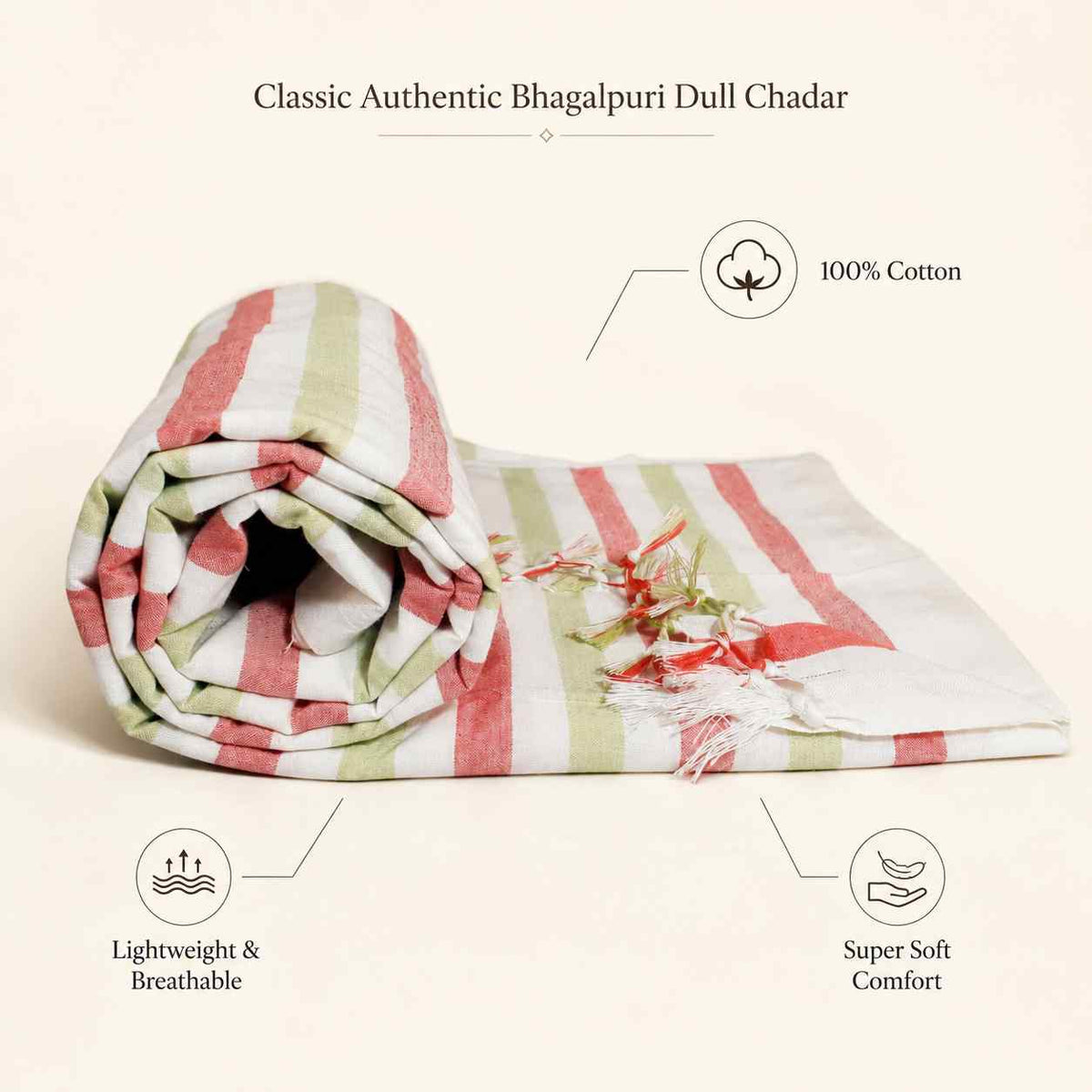 Authentic Bhagalpuri Dull Chadar – Lightweight Pure Cotton AC & Travel Blanket - Classic ( 94×50 in )