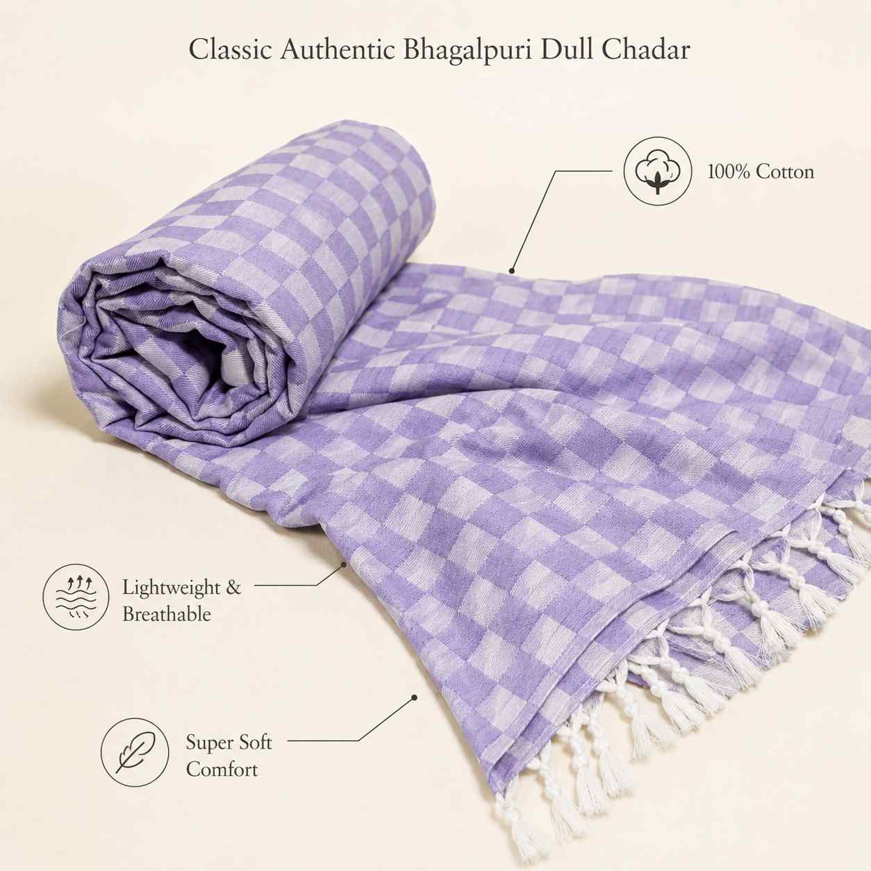 Lightweight Blanket | Authentic 3D Bhagalpuri Dull Chadar – Lightweight Pure Cotton AC & Travel Blanket - Classic ( 94×50 in )