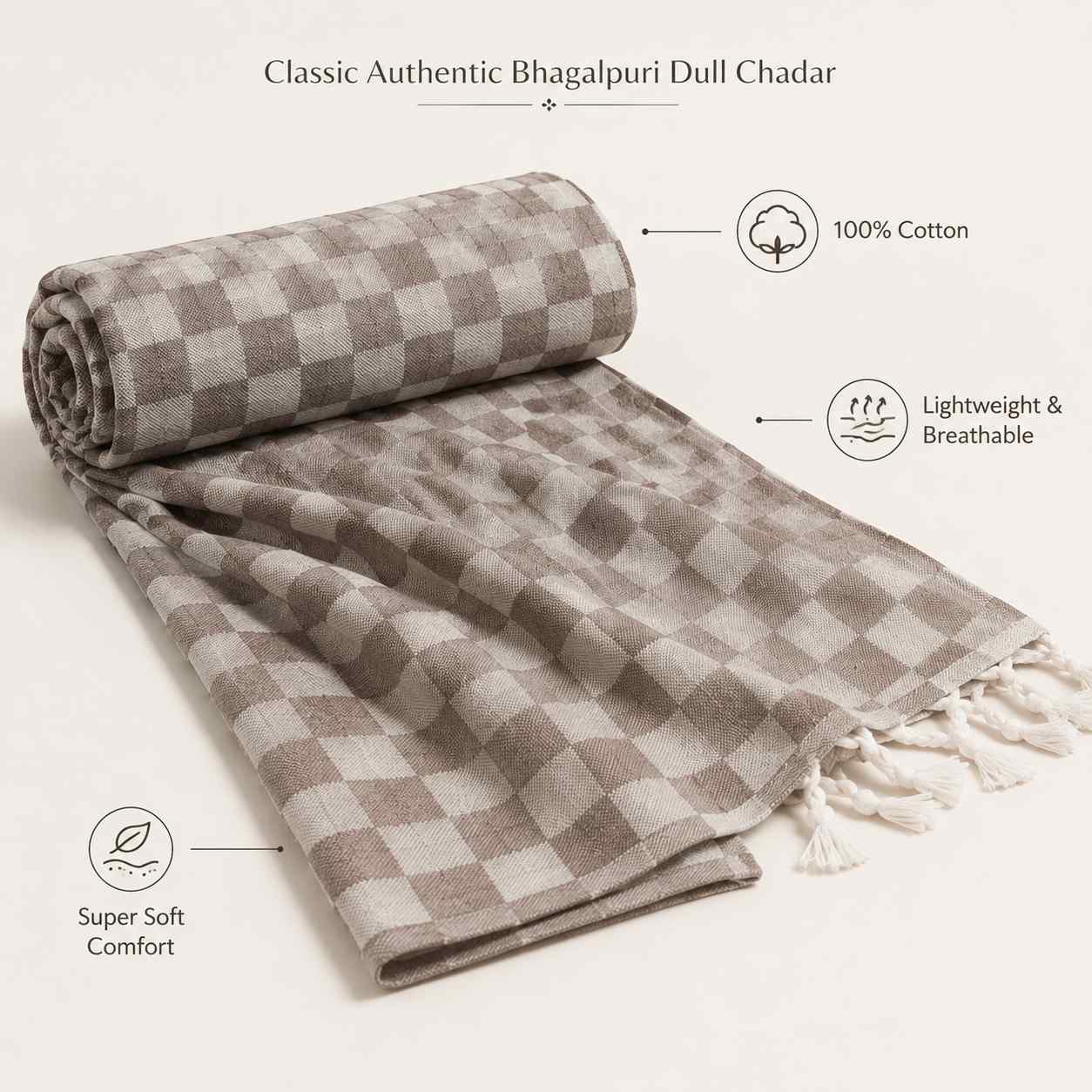Authentic 3D Bhagalpuri Dull Chadar – Lightweight Pure Cotton AC & Travel Blanket - Classic ( 94×50 in )