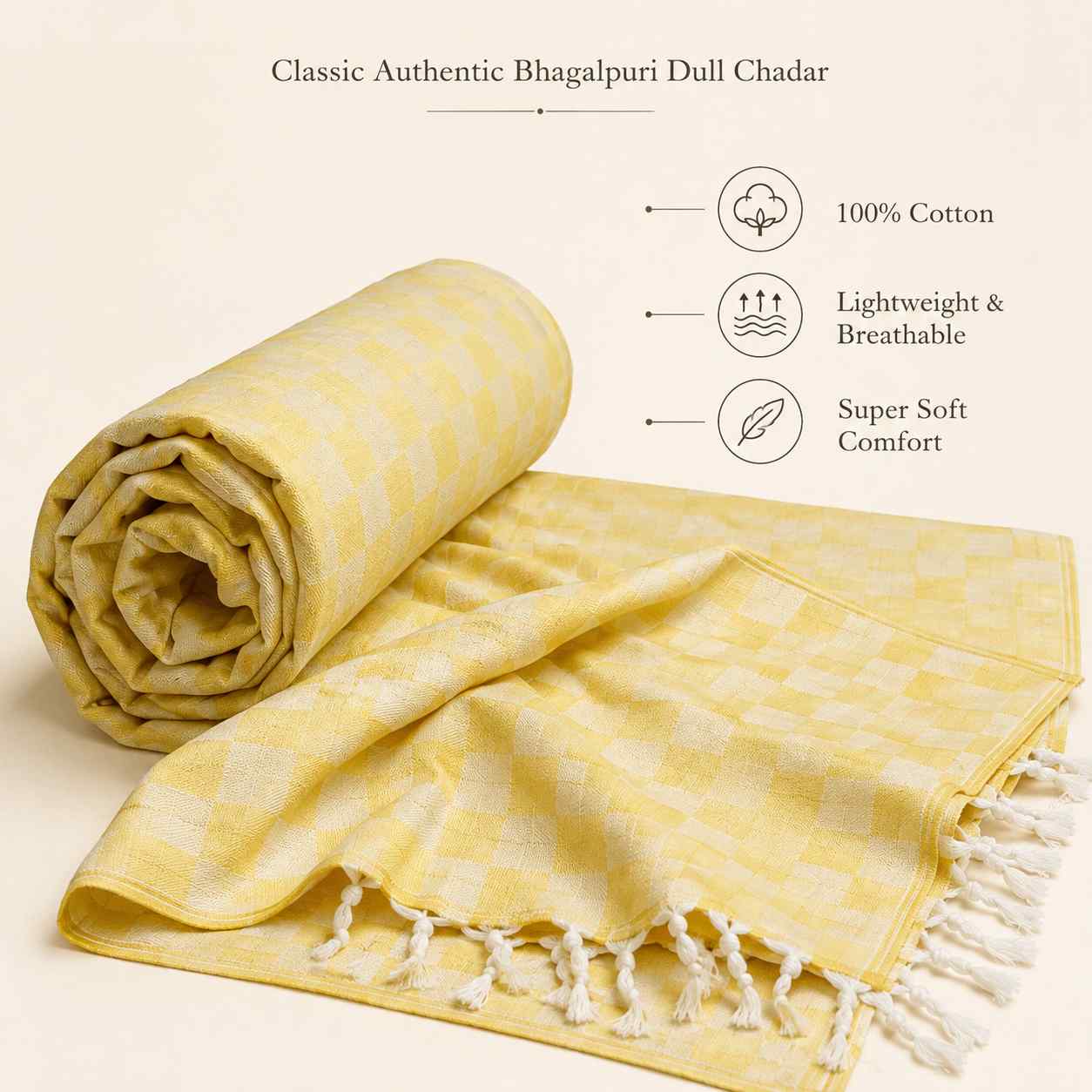 Authentic 3D Bhagalpuri Dull Chadar – Lightweight Pure Cotton AC & Travel Blanket - Classic ( 94×50 in )