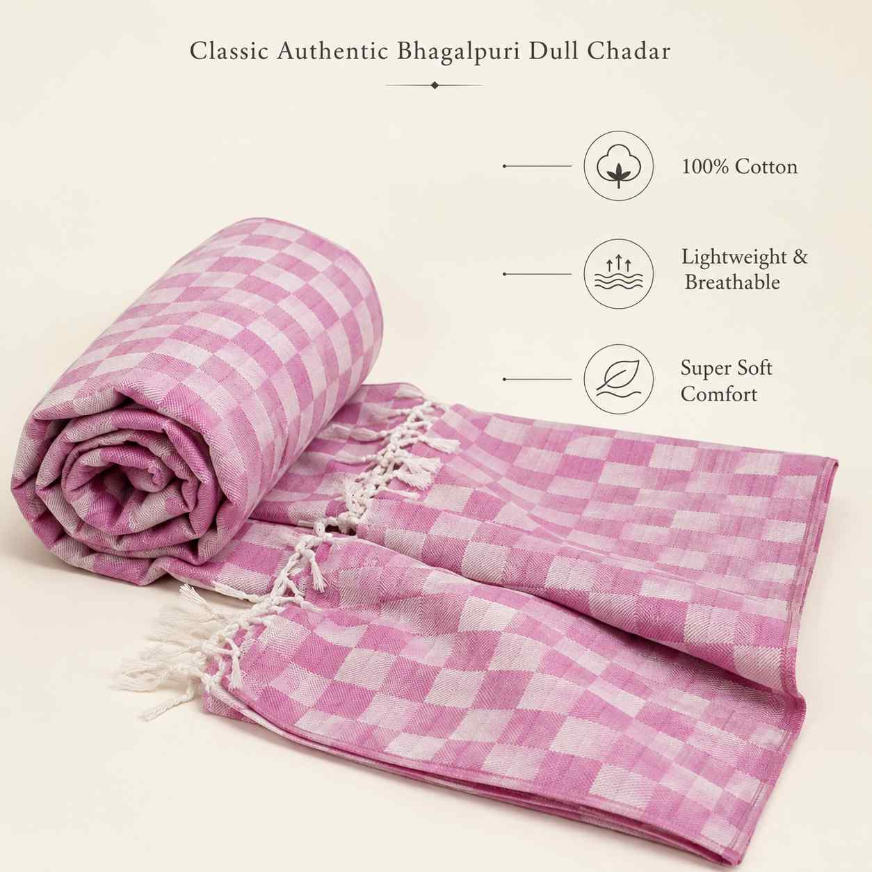 Authentic 3D Bhagalpuri Dull Chadar – Lightweight Pure Cotton AC & Travel Blanket - Classic ( 94×50 in )