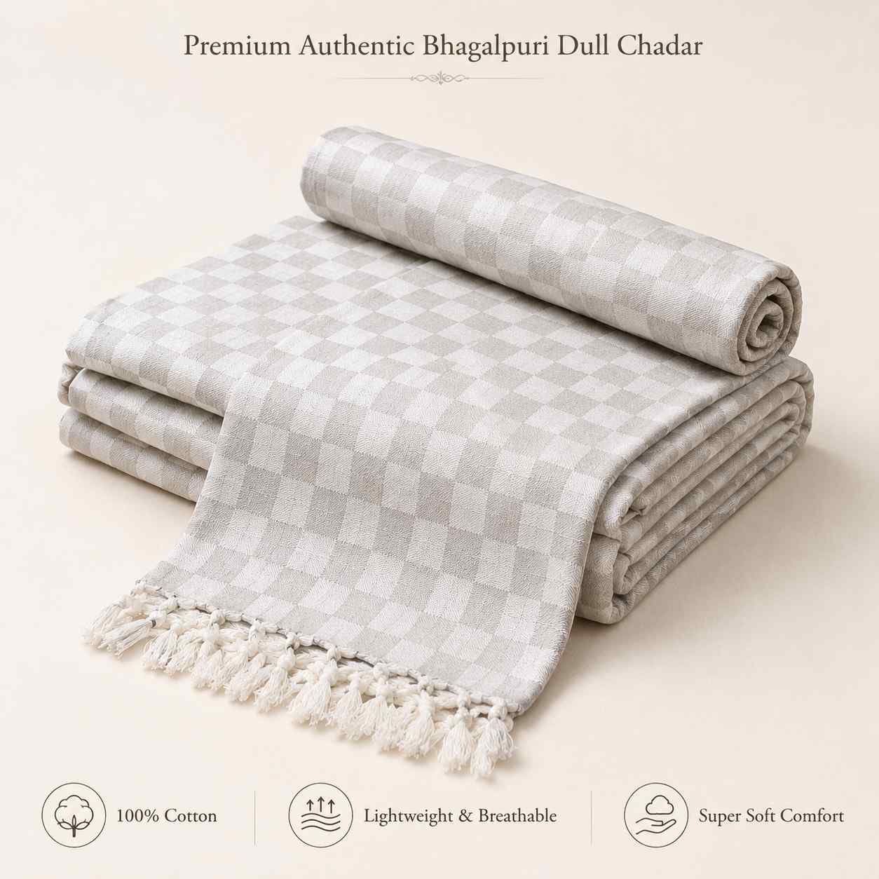 Authentic 3D Bhagalpuri Dull Chadar – Lightweight Pure Cotton AC & Travel Blanket - Premium ( 100×52 in )
