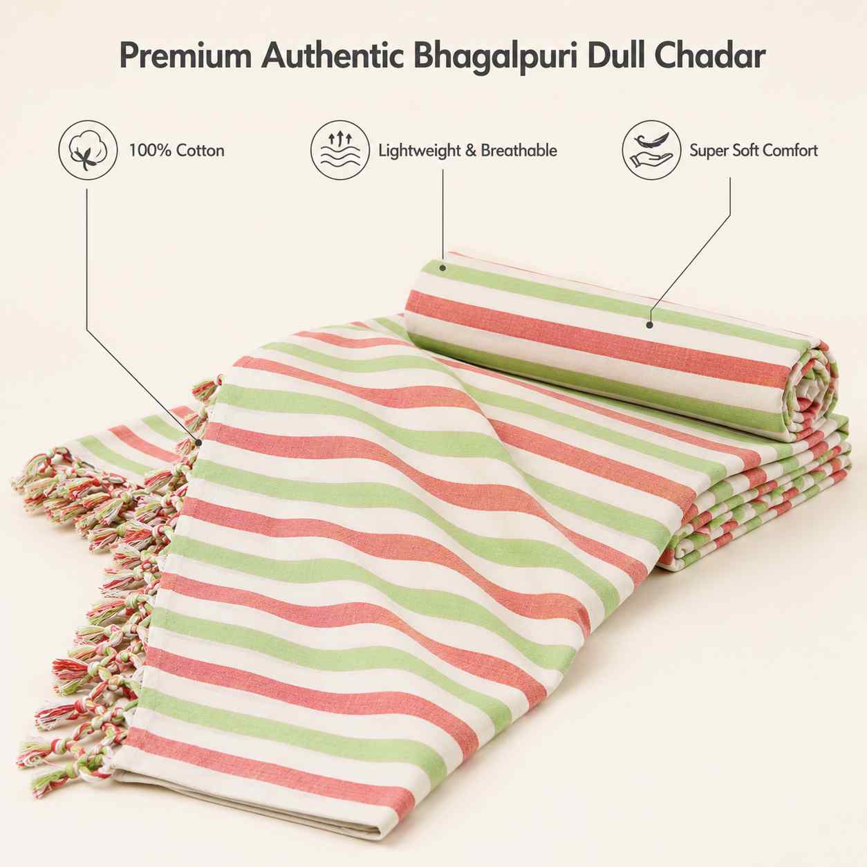 Authentic 3D Bhagalpuri Dull Chadar – Lightweight Pure Cotton AC & Travel Blanket - Premium ( 100×52 in )