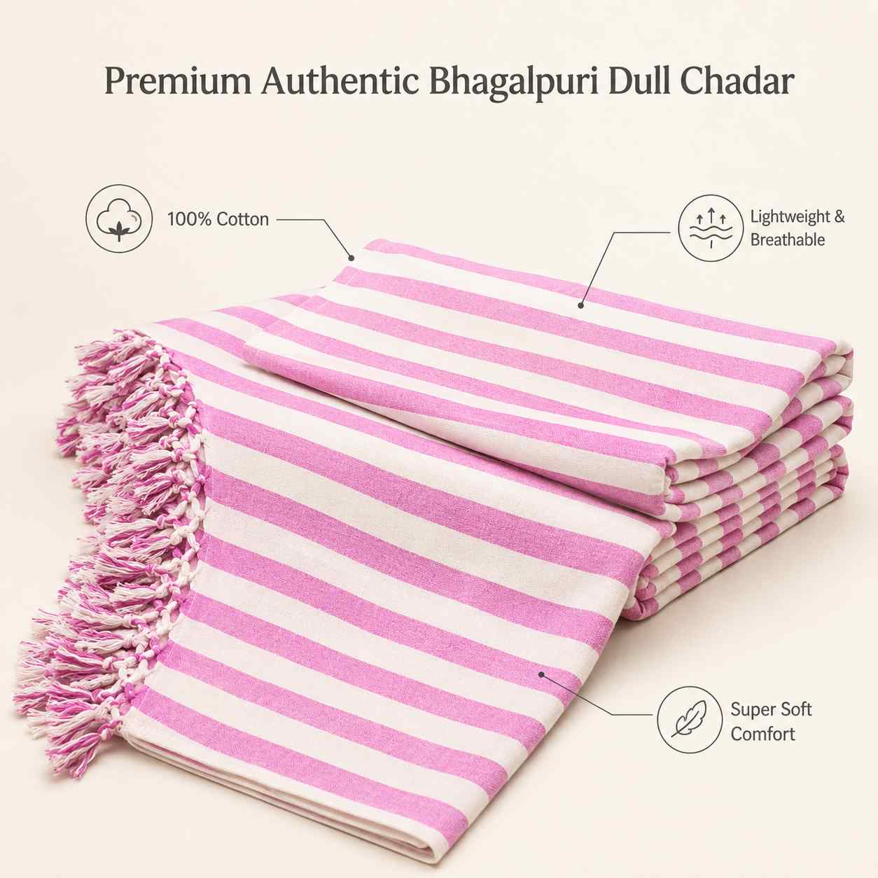 Authentic 3D Bhagalpuri Dull Chadar – Lightweight Pure Cotton AC & Travel Blanket - Premium ( 100×52 in )