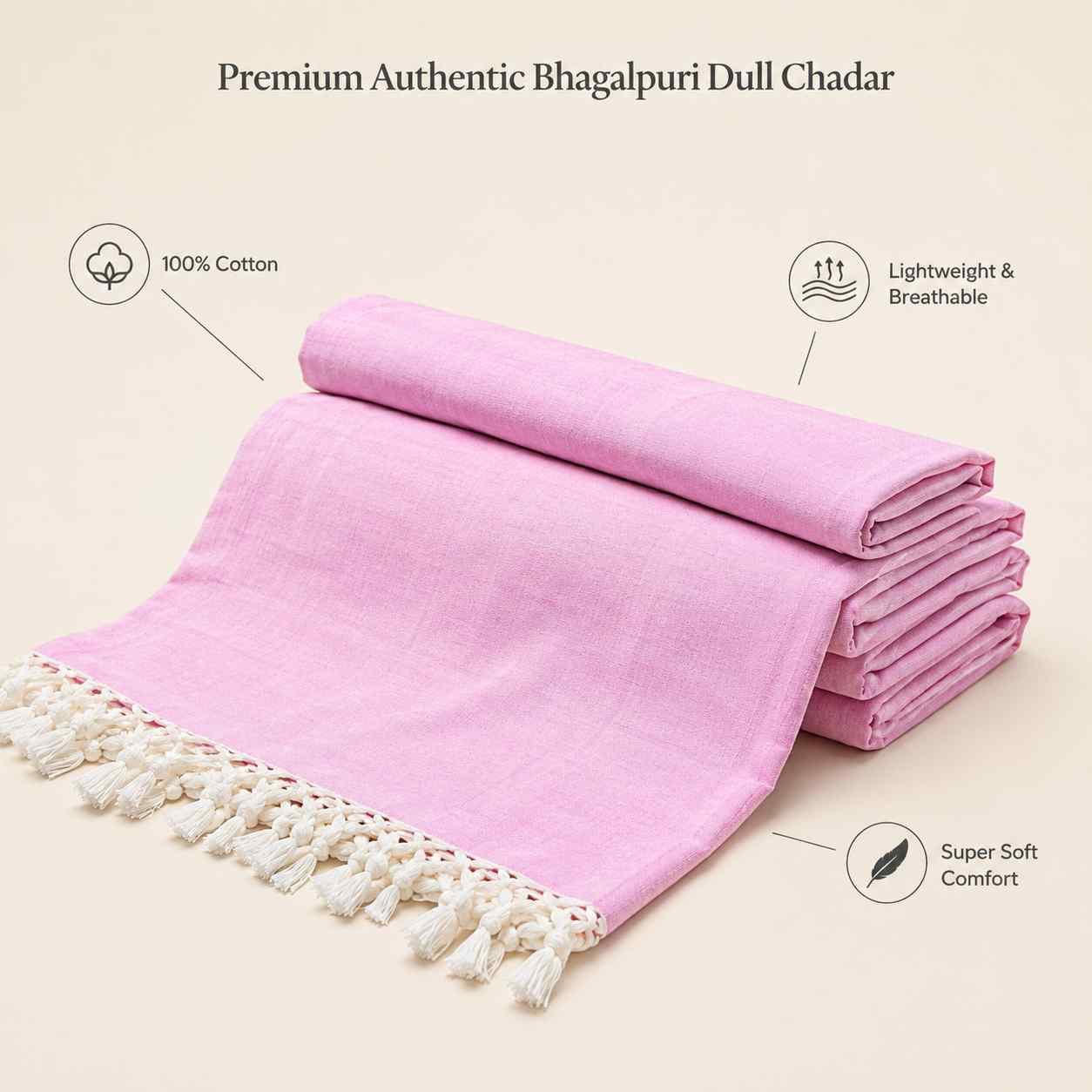 Authentic 3D Bhagalpuri Dull Chadar – Lightweight Pure Cotton AC & Travel Blanket - Premium ( 100×52 in )