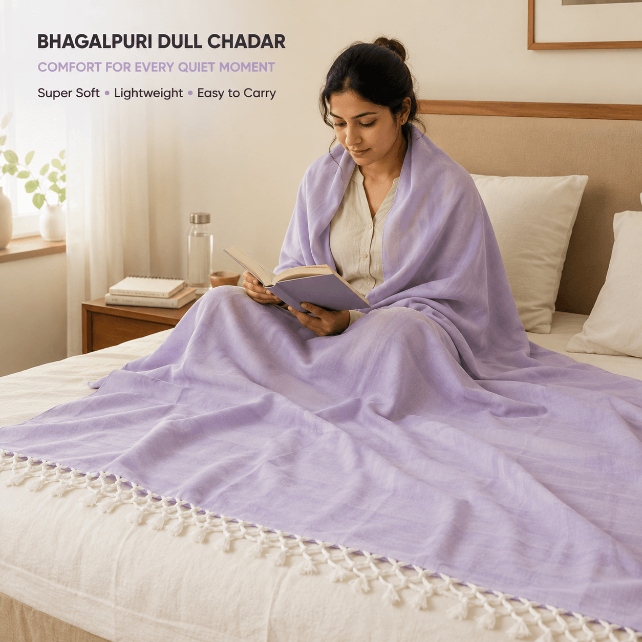 Lightweight Blanket | Authentic Bhagalpuri Dull Chadar – Lightweight Pure Cotton AC & Travel Blanket - Classic ( 94×50 in )