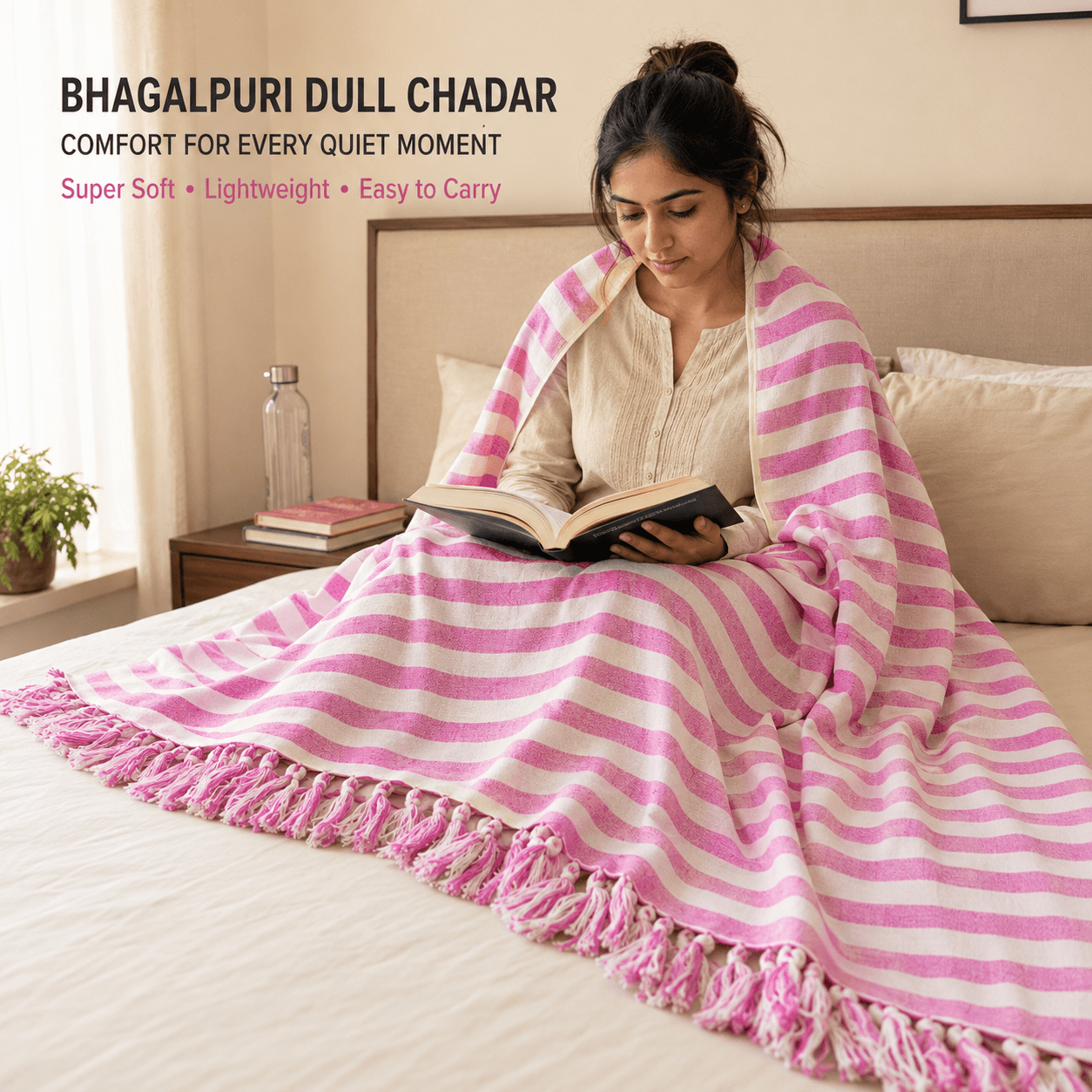 Lightweight Blanket | Authentic Bhagalpuri Dull Chadar – Lightweight Pure Cotton AC & Travel Blanket - Classic ( 94×50 in )