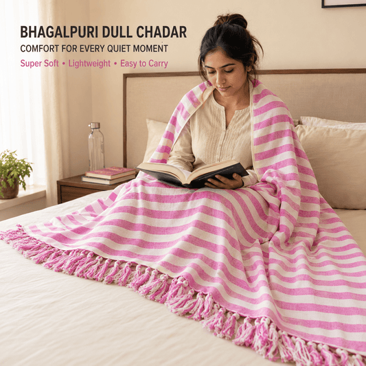 Lightweight Blanket | Authentic Bhagalpuri Dull Chadar – Lightweight Pure Cotton AC & Travel Blanket - Classic ( 94×50 in )