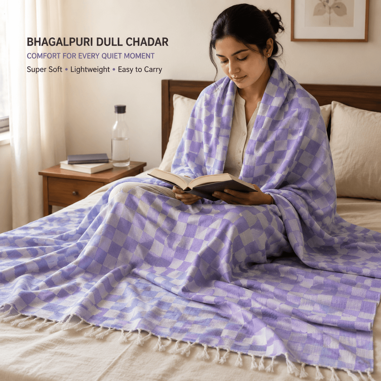 Lightweight Blanket | Authentic 3D Bhagalpuri Dull Chadar – Lightweight Pure Cotton AC & Travel Blanket - Classic ( 94×50 in )