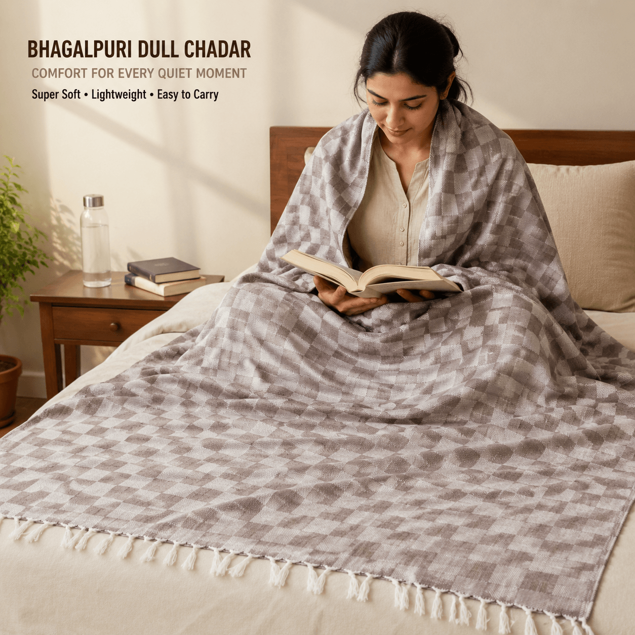 Lightweight Blanket | Authentic 3D Bhagalpuri Dull Chadar – Lightweight Pure Cotton AC & Travel Blanket - Classic ( 94×50 in )