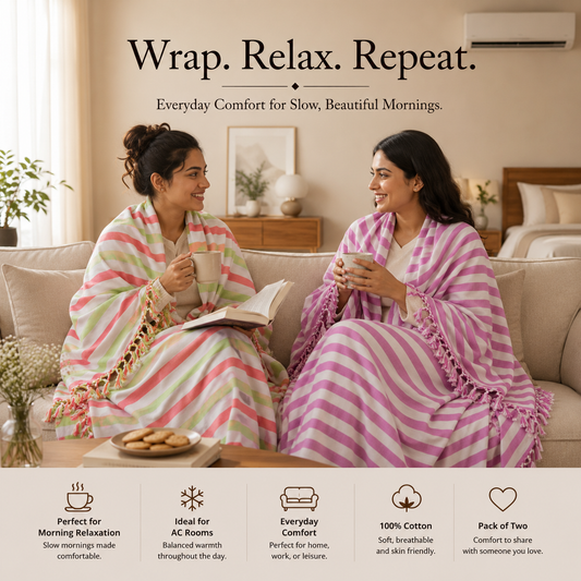 Pack of 2 Authentic Premium Bhagalpuri Dull Chadar | 100% Cotton Lightweight Soft Blanket for AC Room, Travel & Everyday Use | Classic Size 100 × 52 Inches  DULL 61 62