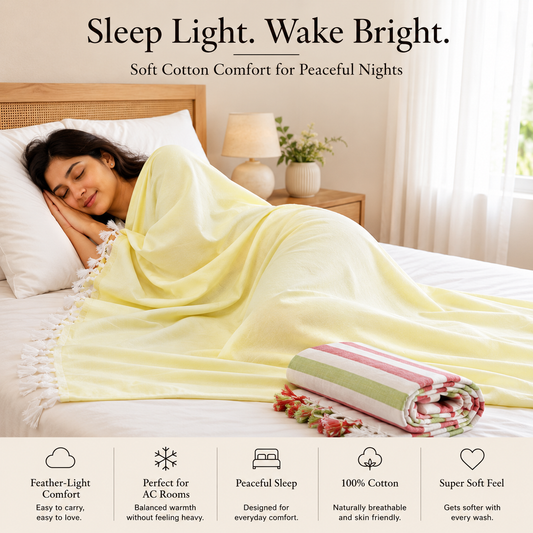 Pack of 2 Authentic Classic Bhagalpuri Dull Chadar | 100% Cotton Lightweight Soft Blanket for AC Room, Travel & Everyday Use | Classic Size 94 × 50 Inches DULL C 12 14