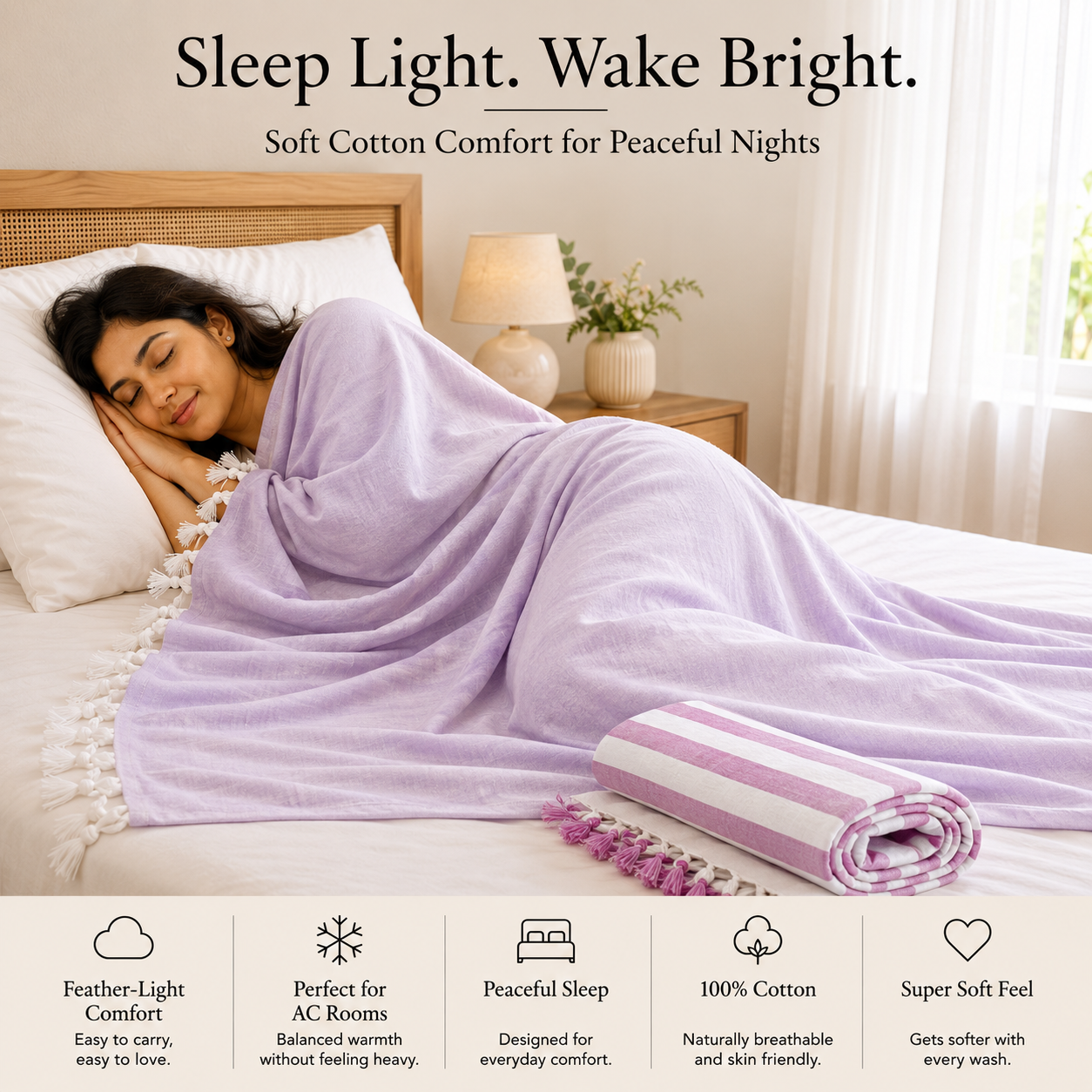 Pack of 2 Authentic Classic Bhagalpuri Dull Chadar | 100% Cotton Lightweight Soft Blanket for AC Room, Travel & Everyday Use | Classic Size 94 × 50 Inches DULL C 08 15