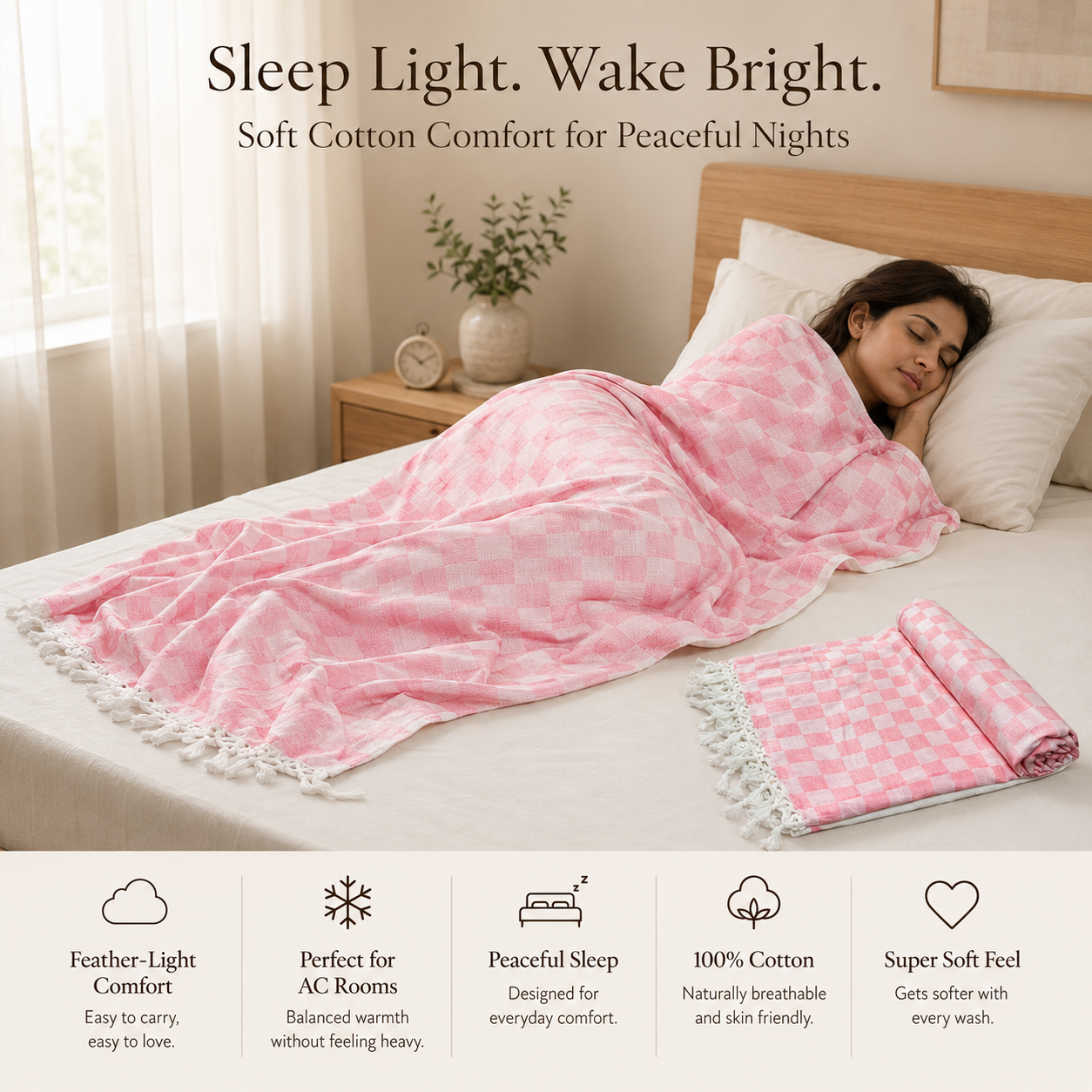 Pack of 2 Authentic Premium 3D Bhagalpuri Dull Chadar | 100% Cotton Lightweight Soft Blanket for AC Room, Travel & Everyday Use | Classic Size 100 × 52 Inches  DULL 57 58