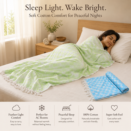 Pack of 2 Authentic Premium 3D Bhagalpuri Dull Chadar | 100% Cotton Lightweight Soft Blanket for AC Room, Travel & Everyday Use | Classic Size 100 × 52 Inches  DULL 52 53
