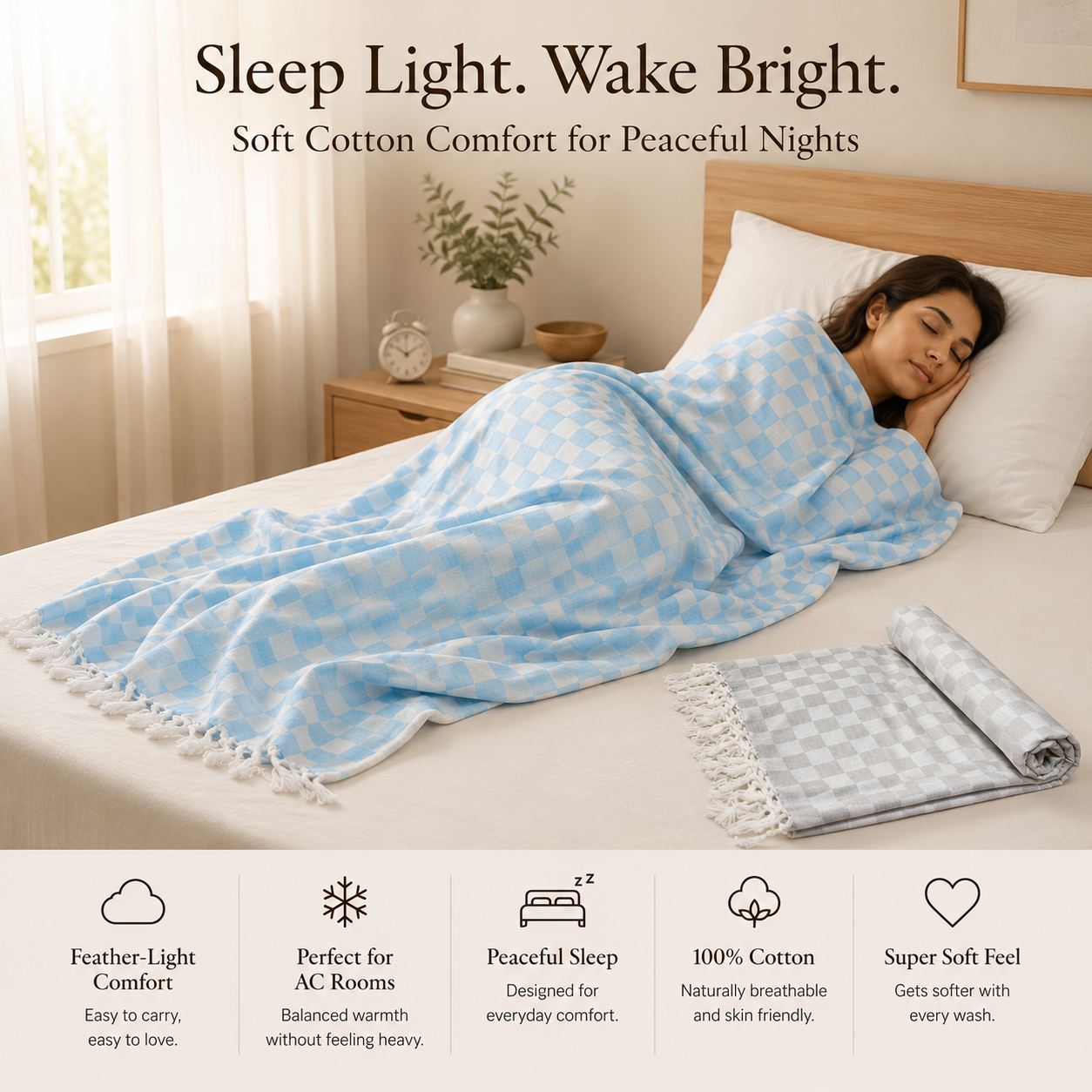 Pack of 2 Authentic Premium 3D Bhagalpuri Dull Chadar | 100% Cotton Lightweight Soft Blanket for AC Room, Travel & Everyday Use | Classic Size 100 × 52 Inches  DULL 53 54