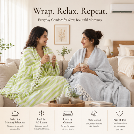 Pack of 2 Authentic Premium 3D Bhagalpuri Dull Chadar | 100% Cotton Lightweight Soft Blanket for AC Room, Travel & Everyday Use | Classic Size 100 × 52 Inches  DULL 63 64