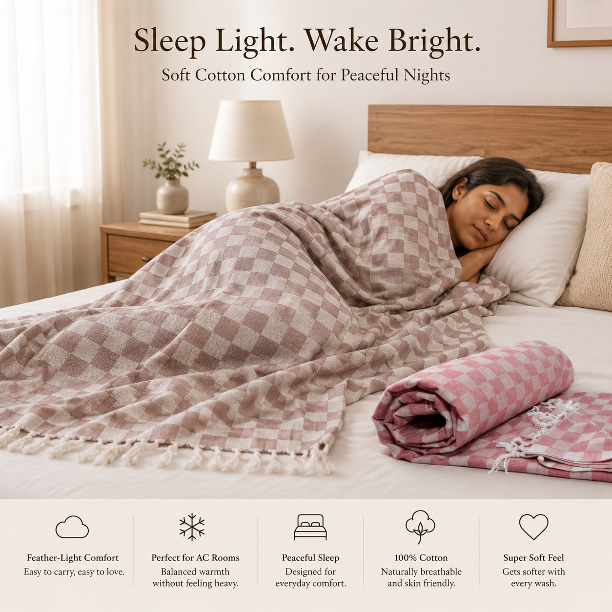 Pack of 2 Authentic Classic 3D Bhagalpuri Dull Chadar | 100% Cotton Lightweight Soft Blanket for AC Room, Travel & Everyday Use | Classic Size 94 × 50 Inches  DULL C 32 34