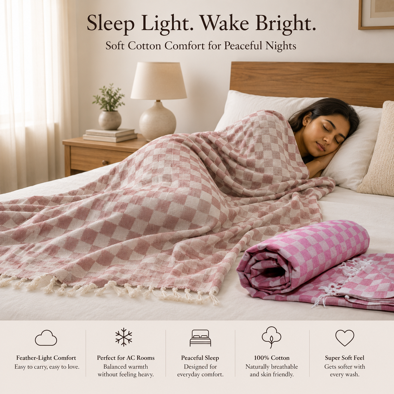 Pack of 2 Authentic Classic 3D Bhagalpuri Dull Chadar | 100% Cotton Lightweight Soft Blanket for AC Room, Travel & Everyday Use | Classic Size 94 × 50 Inches  DULL C 34 36