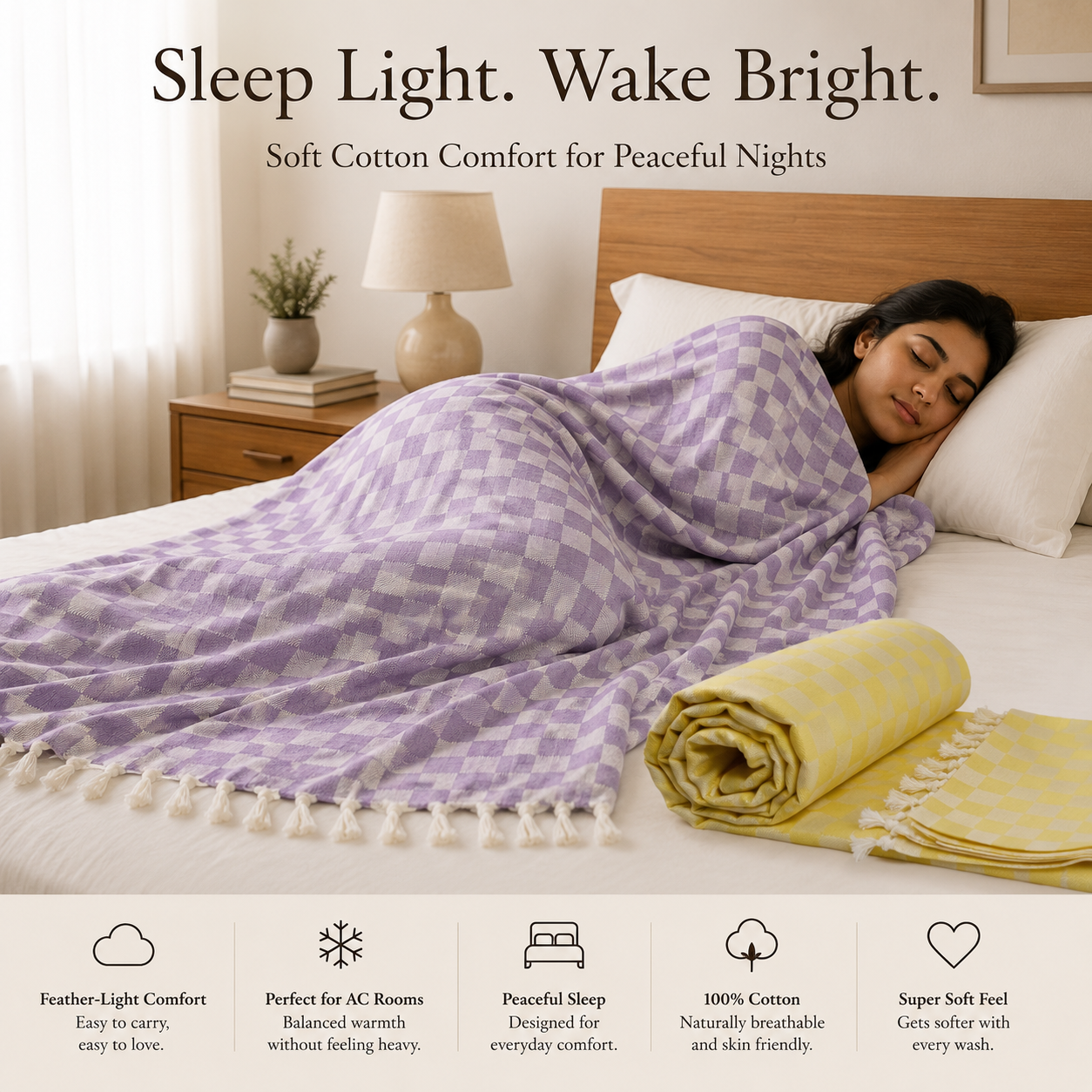 Pack of 2 Authentic Classic 3D Bhagalpuri Dull Chadar | 100% Cotton Lightweight Soft Blanket for AC Room, Travel & Everyday Use | Classic Size 94 × 50 Inches  DULL C 31 35