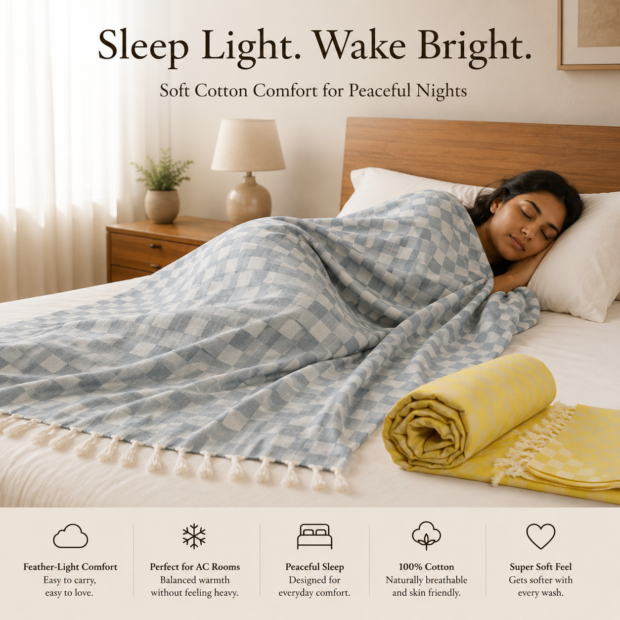 Pack of 2 Authentic Classic 3D Bhagalpuri Dull Chadar | 100% Cotton Lightweight Soft Blanket for AC Room, Travel & Everyday Use | Classic Size 94 × 50 Inches  DULL C 35 37