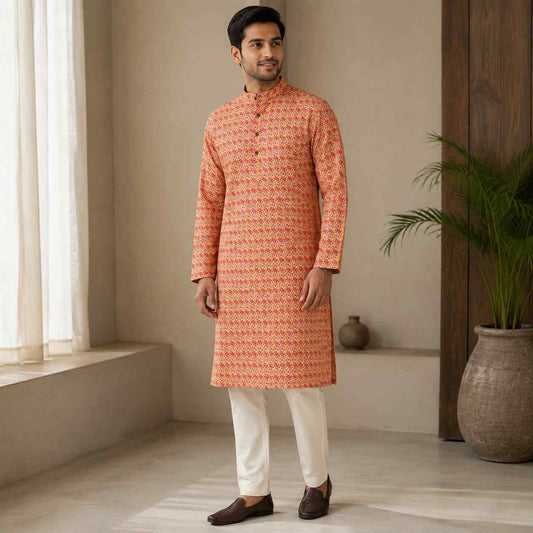 AIZA ARHAM Men’s Premium Kurta with Mandarin Collar and Full Sleeves | Festival, Casual, Occasional and Gifting