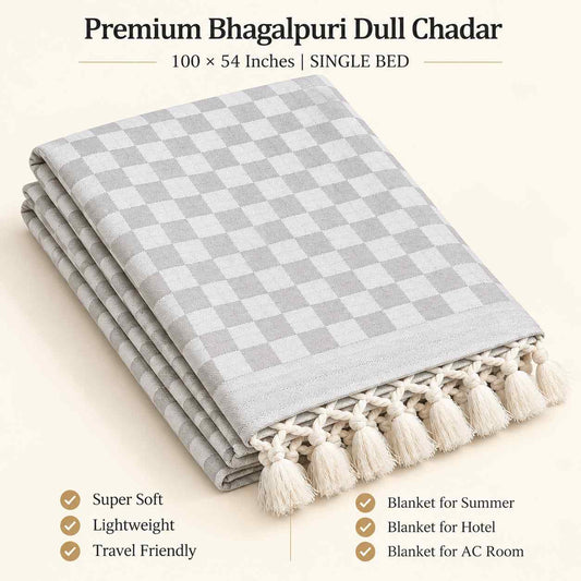 Premium 3D Bhagalpuri Dull Chadar for Single Bed | 100 X 54 Inches | Soft Cotton AC Blanket & Lightweight Summer Chadar