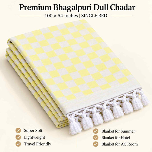 Premium 3D Bhagalpuri Dull Chadar for Single Bed | 100 X 54 Inches | Soft Cotton AC Blanket & Lightweight Summer Chadar